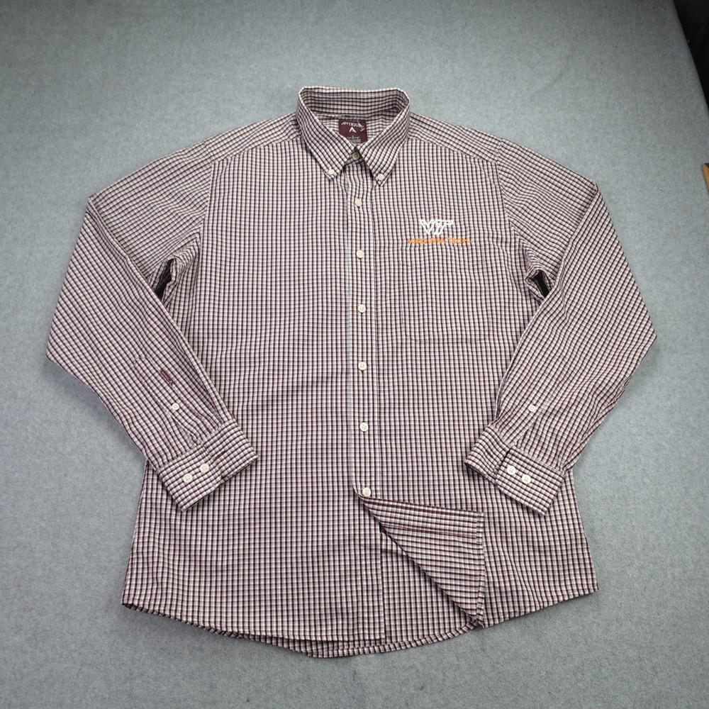 Virginia Tech Hokies Shirt Mens Large Maroon White‎ Gingham Button Down Antigua